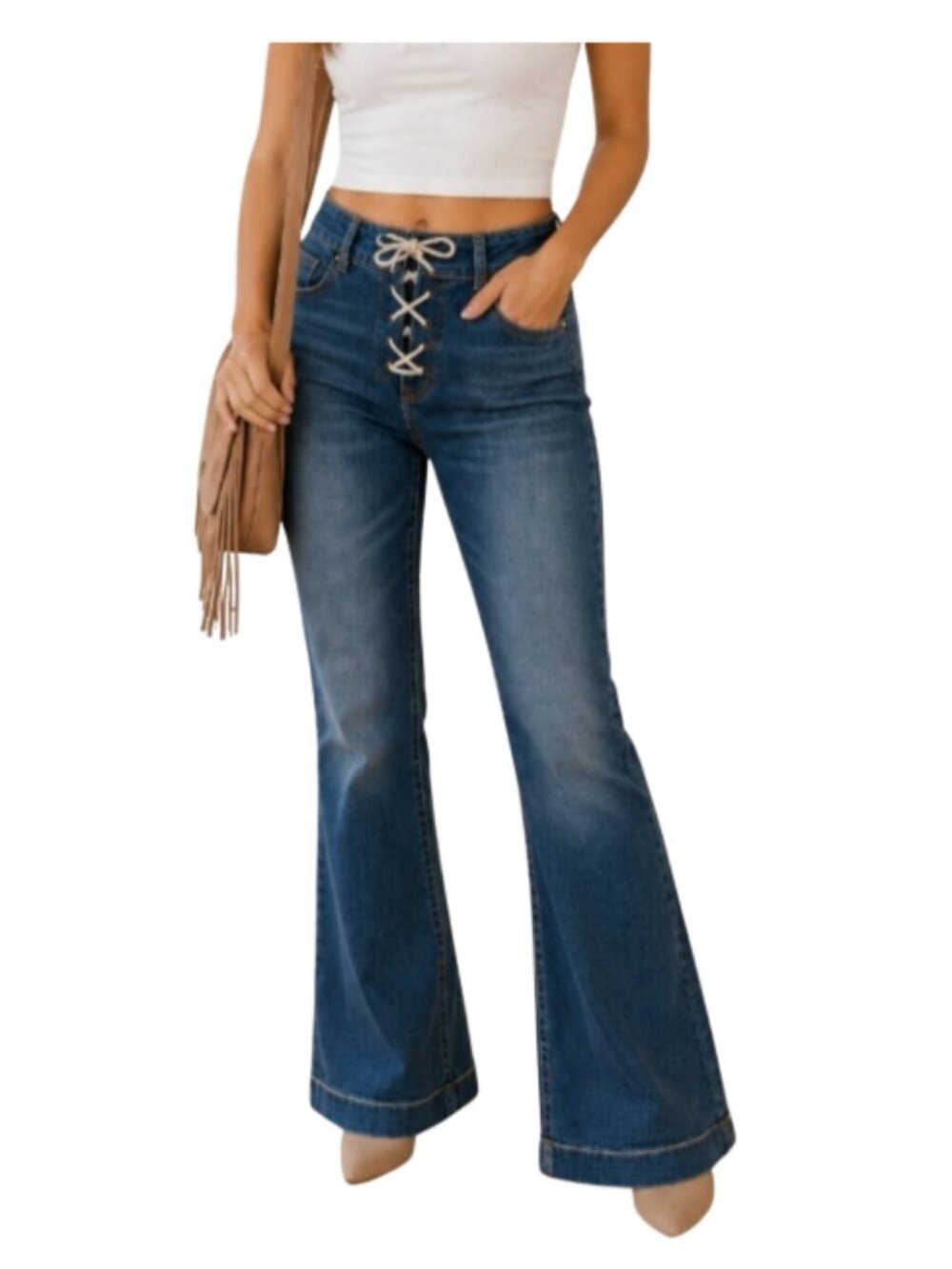 Olsenboye Y2K lace up front wide leg flare jeans